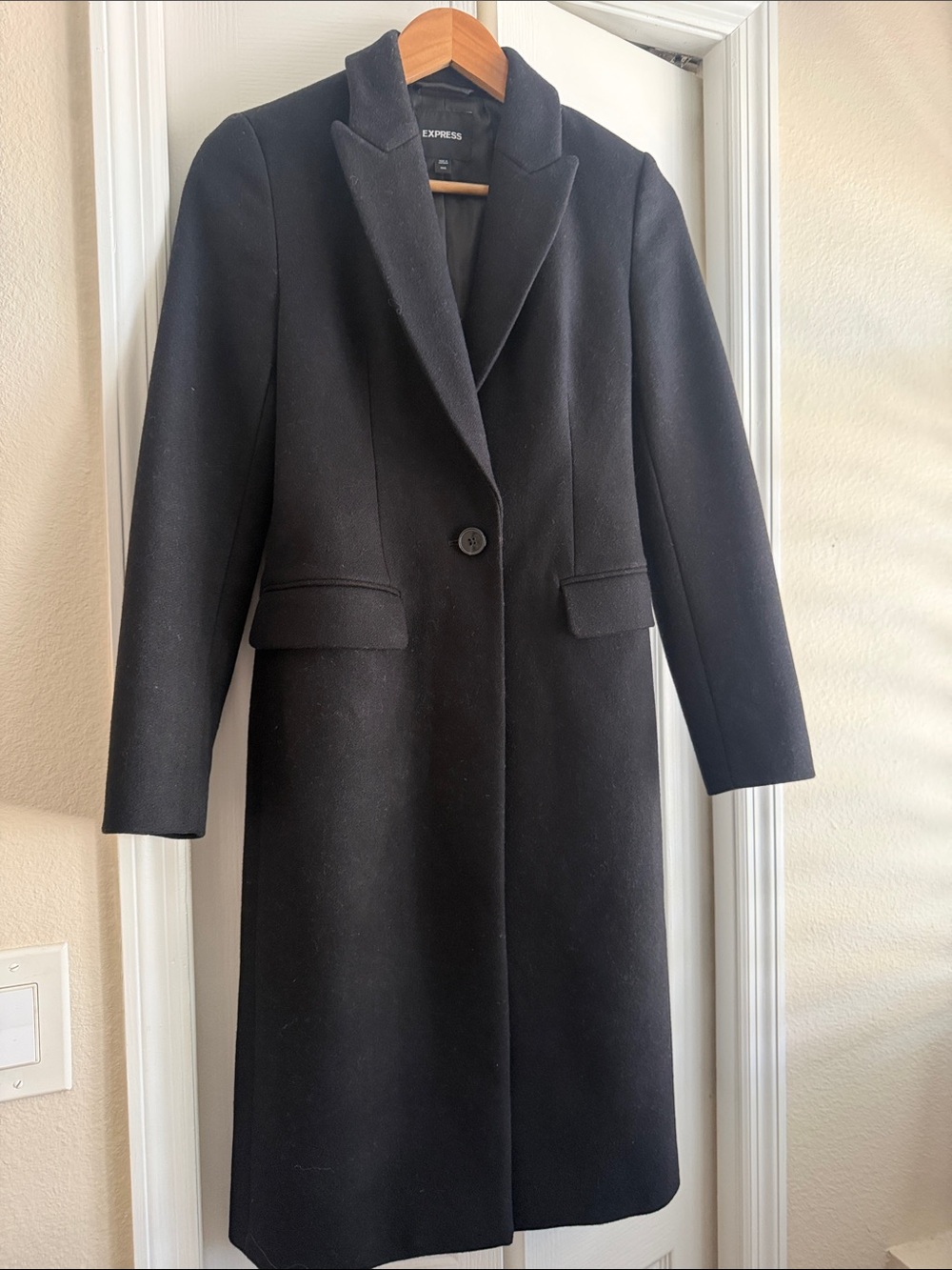 Express Black Single-Button Wool-Blend Long Trench Coat